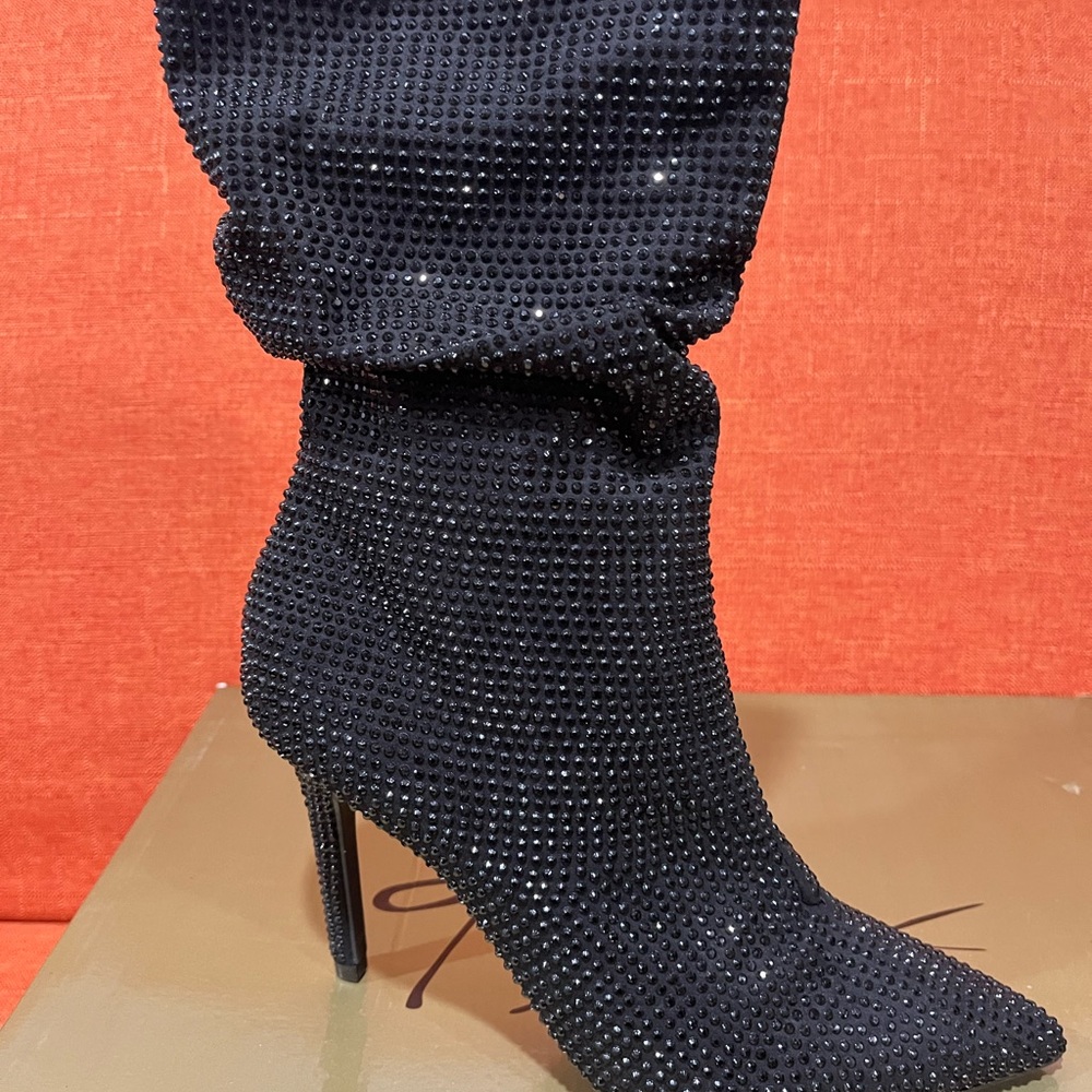 Thalia Sodi Black Rhinestone Heeled Boots